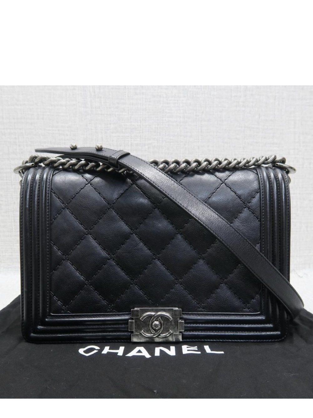 CHANEL Black Quilted Boy-Style Chain Crossbody Bag